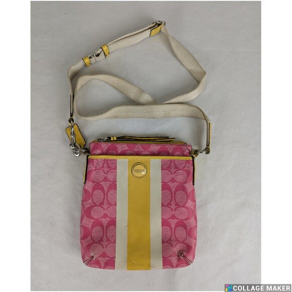 Coach Signature Stripe PVC Swingpack Pink/Yellow Crossbody Bag - Picture 1 of 16